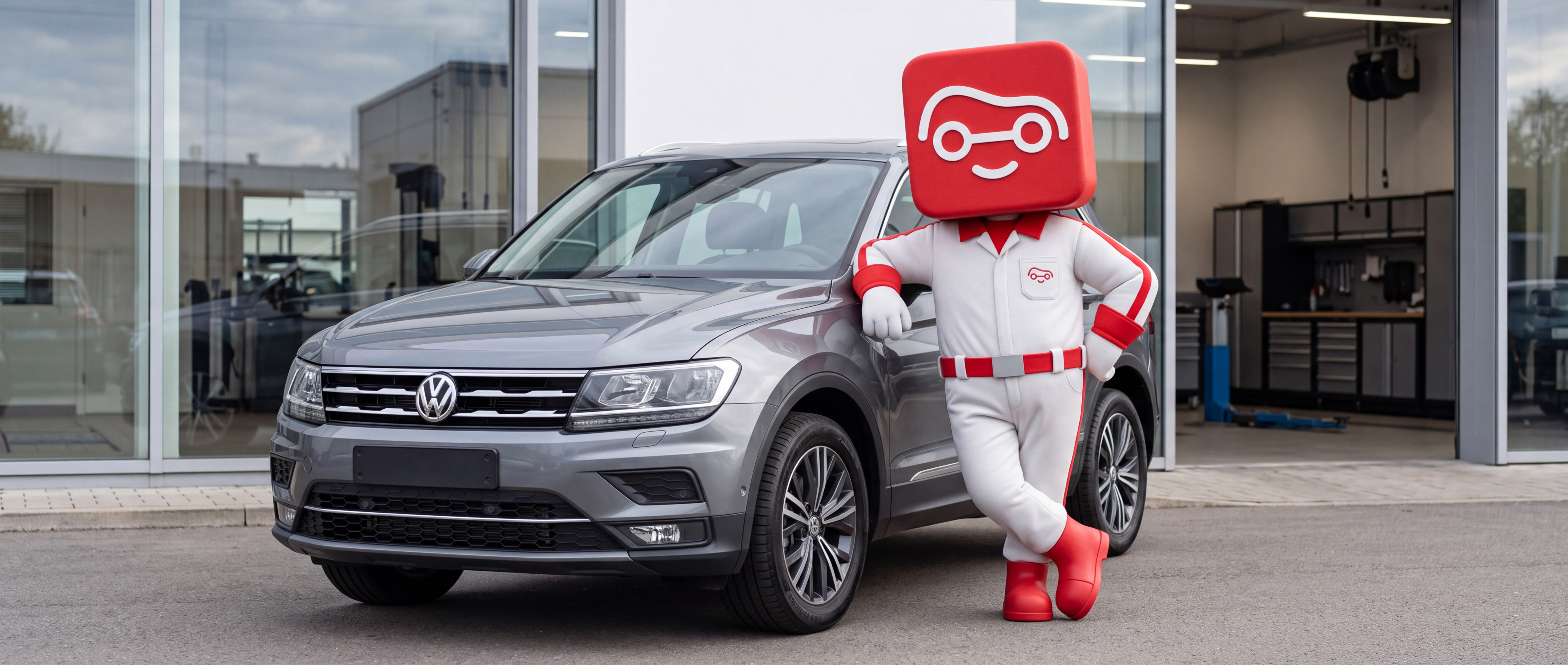 Portalín apoyado en un Volkswagen Tiguan